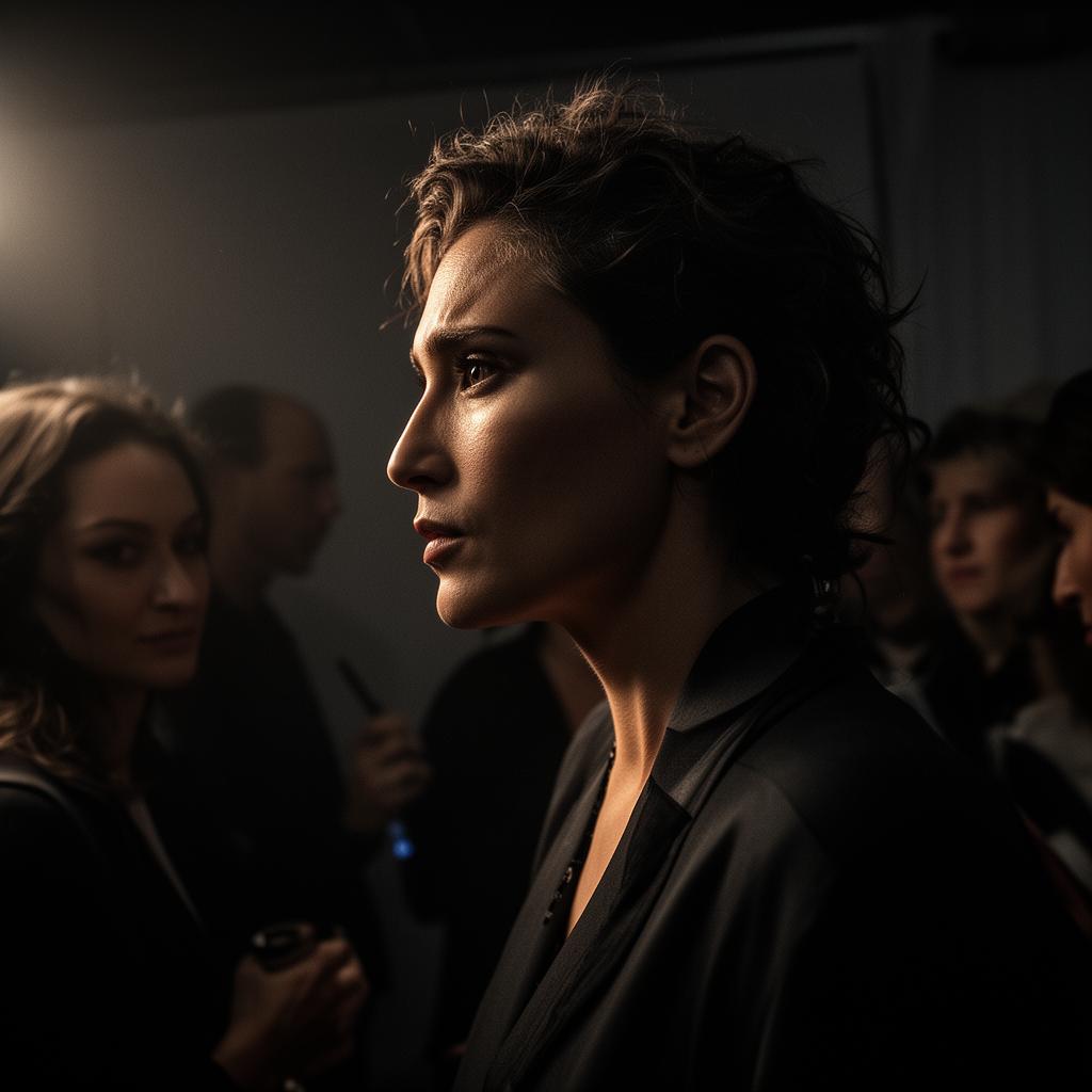 A performer backstage, caught between the spotlights
